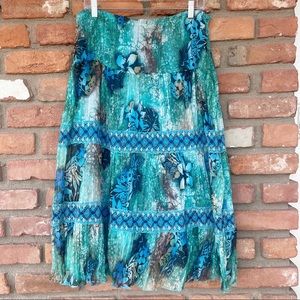 Boho Colorful Floral Notations Midi Skirt Petite Large